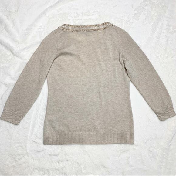 BANANA REPUBLIC Beige Embellished Beaded Wool Blend Sweater size Small - Picture 5 of 10